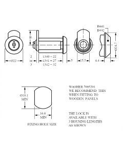 Cam Lock 27mm 90° Turn 92 Series Non Mastered No Number on Face